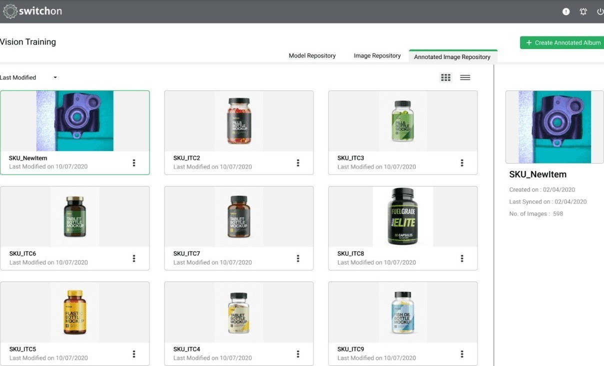 Vision Training annotated image repository screen in the beta